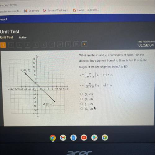 What are the x- and y- coordinates of point P on the directed line segment from A to B such that P