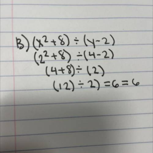 Which expression has a value of 6 when x=2 and y=4?