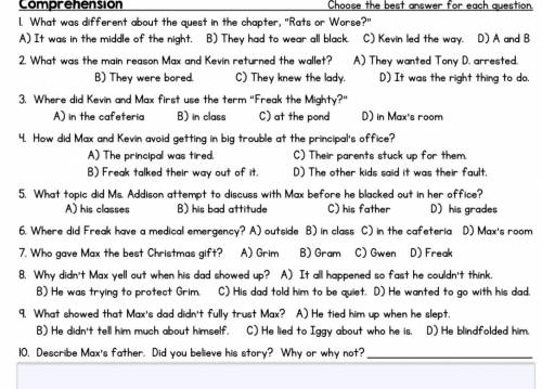 HELP ME PLEASEEE, the questions are about freak the mighty chapter 10-17