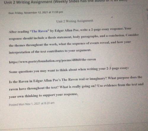 Write a 2-page essay on Edgar Allen Poet’s “The Raven” follow the directions below