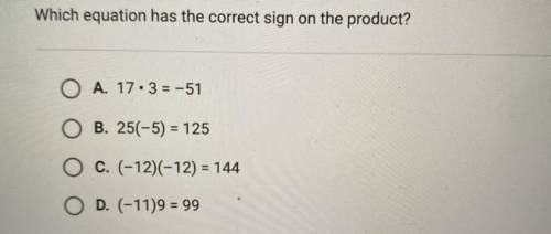 Which equation has the correct sign on the product?