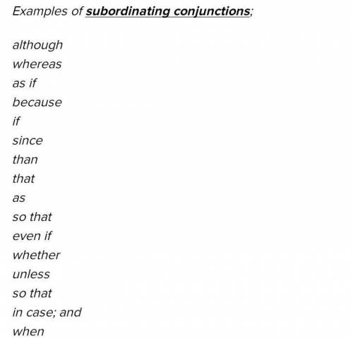 4 examples of subordinating conjuctions