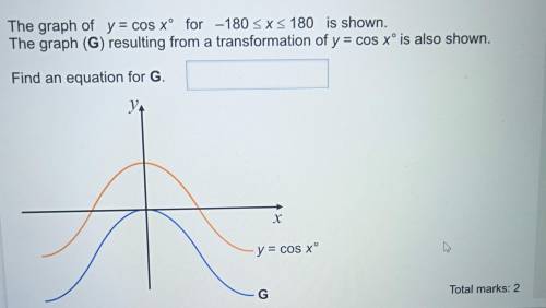 The graph of y = cos x°. for -180 < X < 180 is shown.

The graph (G) resulting from a transf