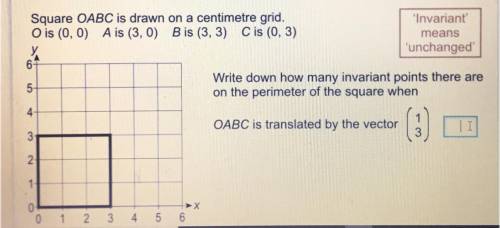 Square OABC is drawn on a centimetre grid.

Invariant
O is (0,0) A is (3,0) Bis (3, 3) C is (0, 3