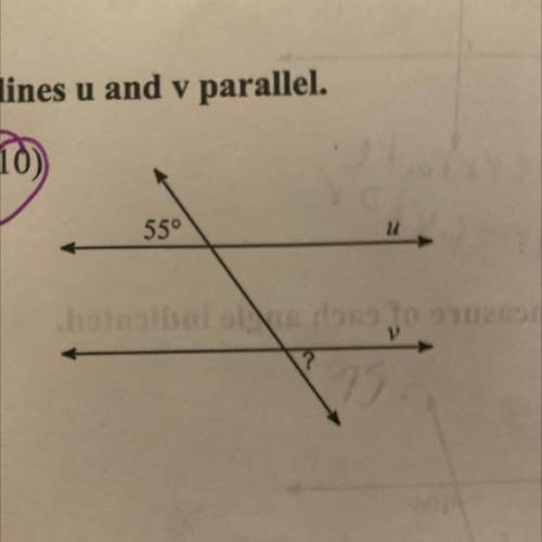 Find the measure of the indicated angle that makes lines u and v parallel