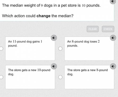 The median weight of 9 dogs in a pet store is 10 pounds.

Which action could change the median?