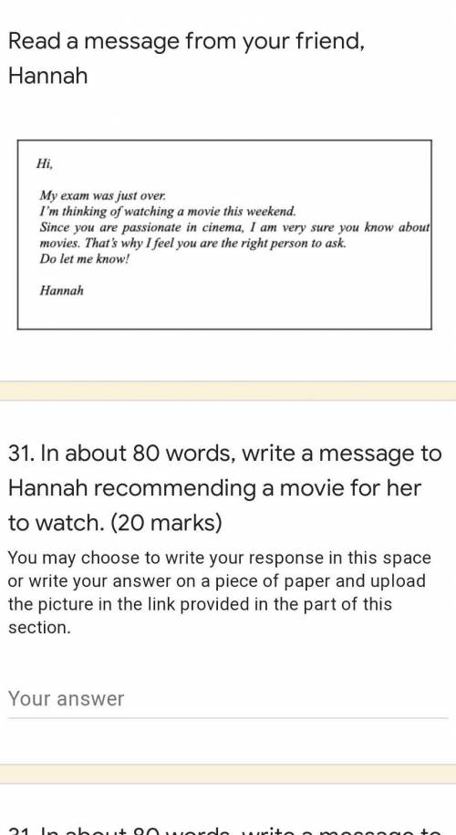 In about 80 words,write a message to Hannah recommending a movie for her to watch