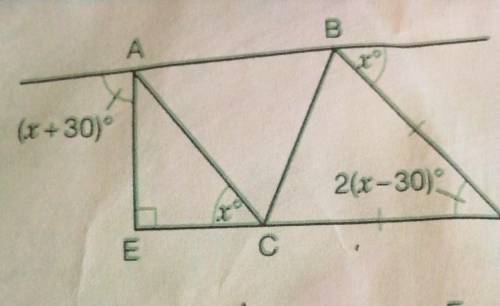 Triangle BDC is an isosceles triangle. Triangle ACE is a right-angled triangle.

Show that triangl