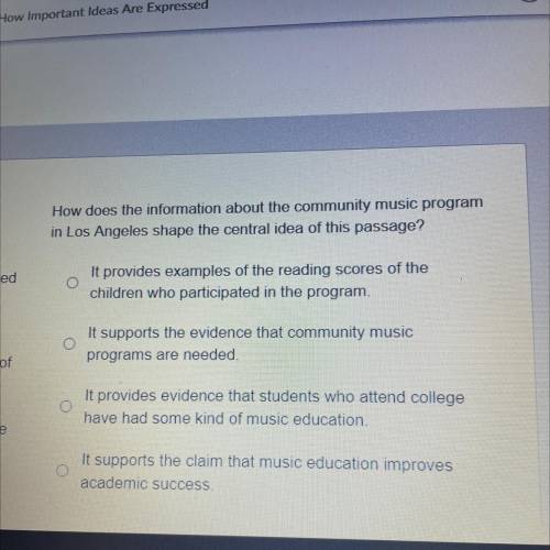 How does the information about the community music program in Los Angeles shape the central idea of
