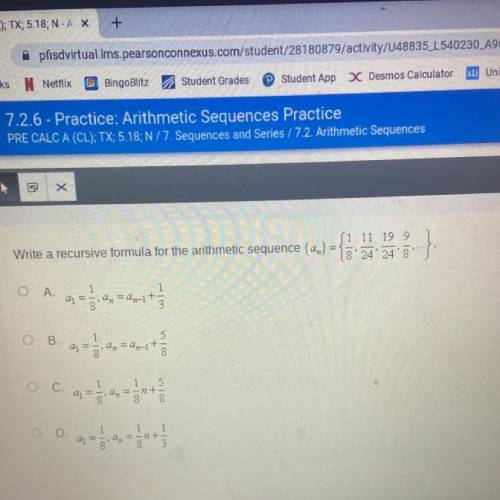 Write a recursive formula for the arithmetic sequence