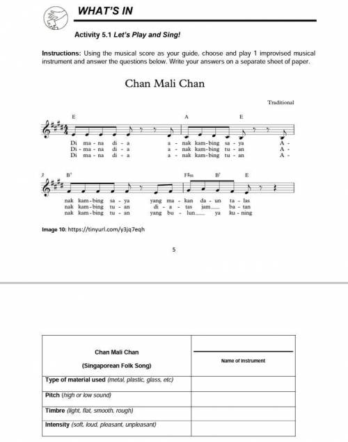 Using the musical score as your guide, choose and play 1 improvised musical instrument and answer t