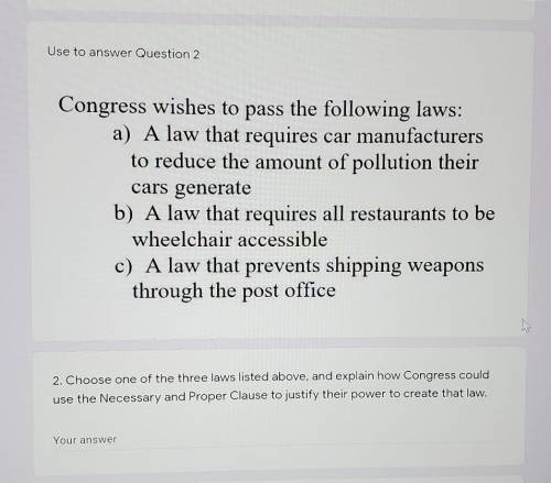 Congress wishes to pass the following laws: a) A law that requires car manufacturers to reduce the