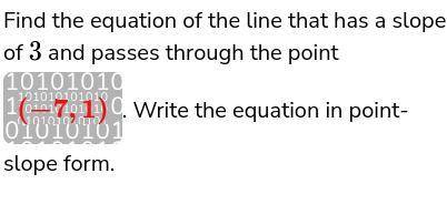 Write the equation of the line described below in point-slope form.