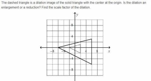 The dashed triangle is a dilation image of the solid triangle with the center at the origin. Is the