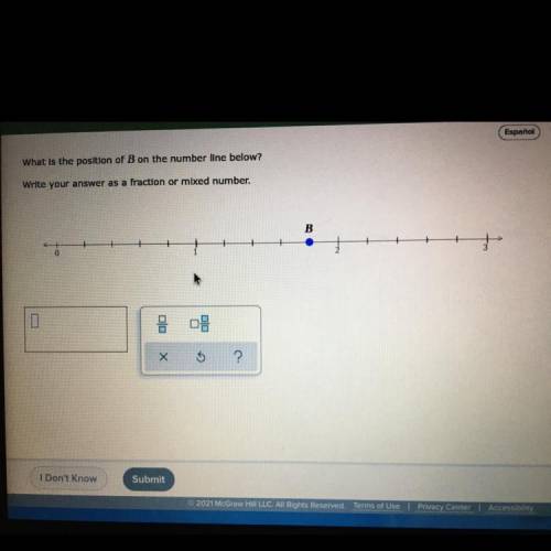 What is the position of B on the number line below?

Write your answer as a fraction or mixed numb
