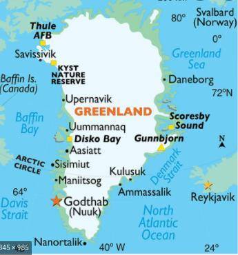 What are the borders of Greenland?

MUTIPLE CHOICE O Pacific Ocean O Canada O Atlantic Ocean O Arct