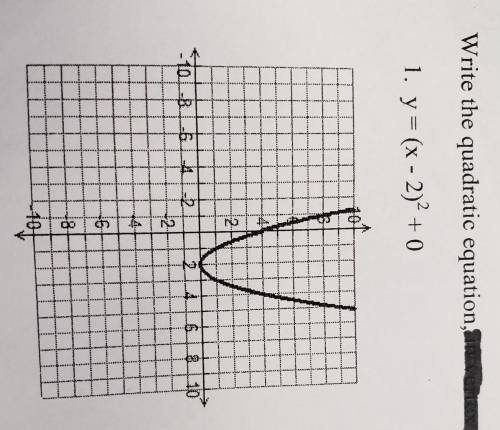 Quadratic Transformation Worksheet Nam Write the quadratic equation, 1. y = (x - 2)2 + 0