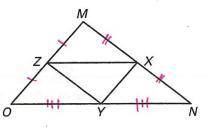 Geometry! 
Use the diagram of triangle MNO where, X, Y, and Z are the midpoints of the sides.