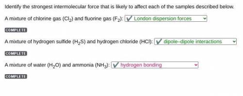 Identify the strongest intermolecular force that is likely to affect each of the samples described b