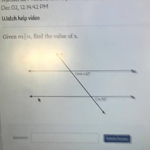 Given mn, find the value of x.
(10X-14)
(7x-8)°