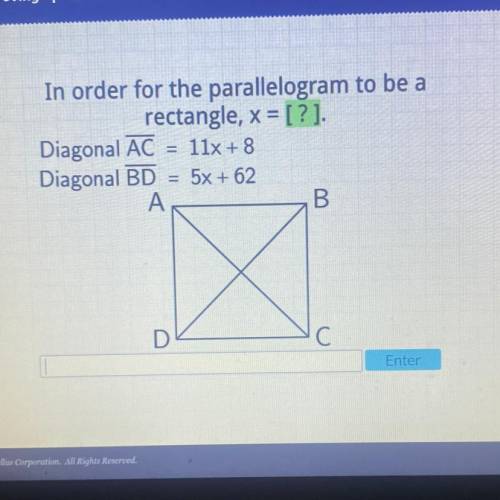 In order for the parallelogram to be a rectangle X equals