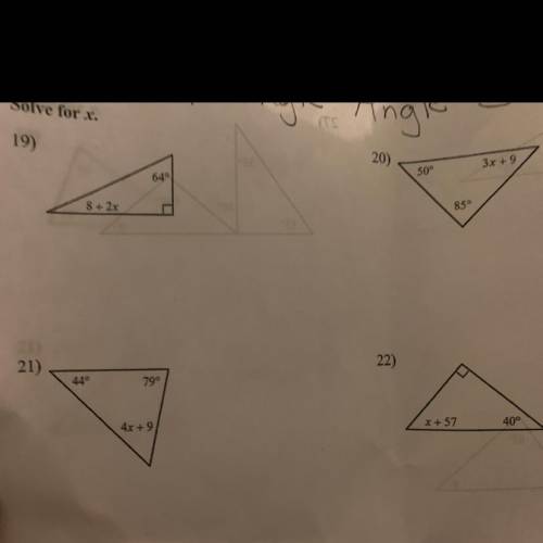 Given the following Solve for x for problems 19 -22