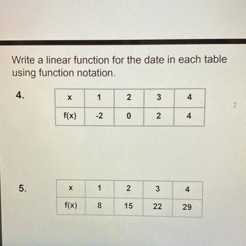 Write a linear function for the data in each table
