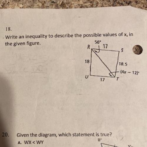 Write an inequality to describe the possible values of x