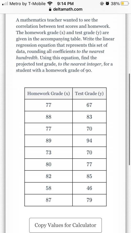 A mathematics teacher wanted to see the correlation between test scores and homework. The homework