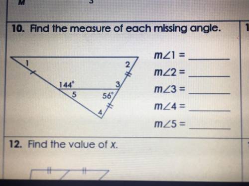 I need help with finding the measure of each missing angle m<1 - m<5