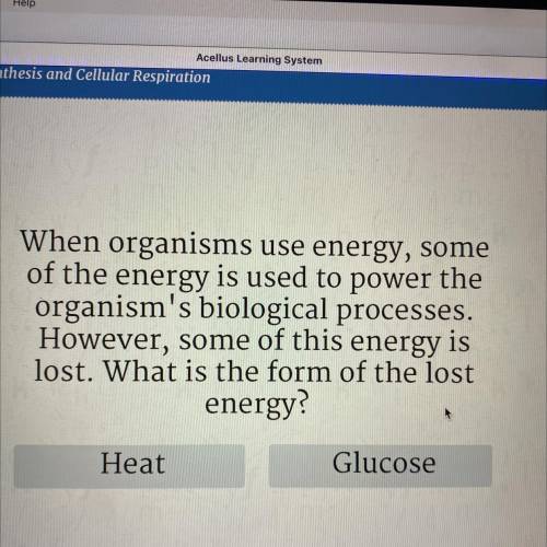 HELP!

When organisms use energy, some
of the energy is used to power the
organism's biological pr