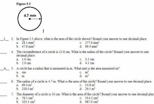 In Figure 5.3 above, what is the area of the circle shown? Round your answer to one decimal place.