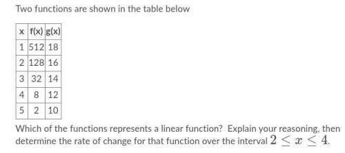 Two functions are shown in the table below

Which of the functions represents a linear function? E