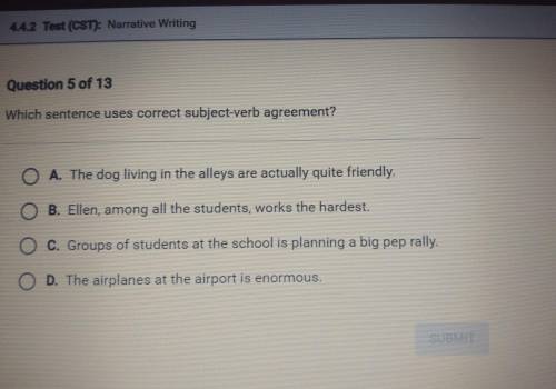 Which sentence uses correct subject-verb agreement? A. The dog living in the alleys are actually qu
