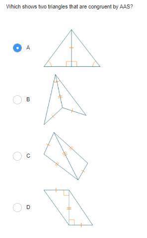 Which shows two triangles that are congruent by AAS