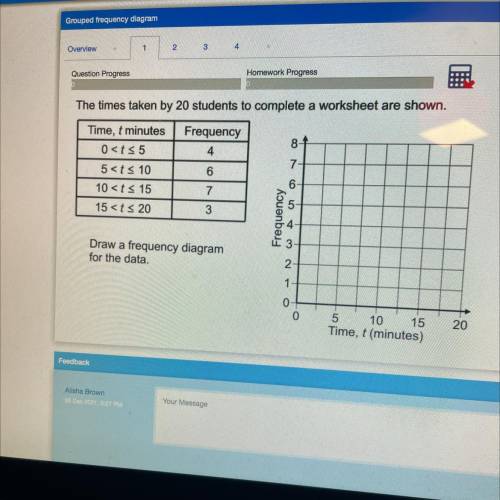 The times taken by 20 students to complete a worksheet are shown draw a frequency diagram for the d