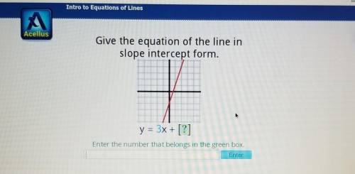 Give the equation of the line in slope intercept form. y = 3x + [?] =