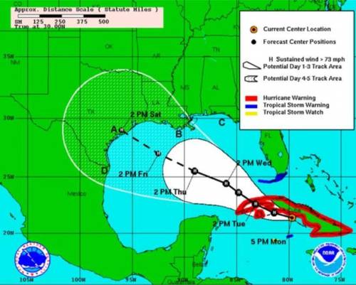 Pls help!!

The following tracking model was created for Hurricane Ike on September 8, 2008. ^^Acc