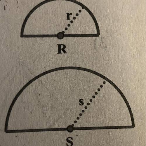 Semicircle R is similar to semicircle S

r/s = 3/5 (as a ratio)
area of S = 75π cm^2
Area of R = ?