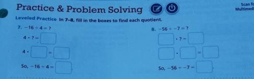 In 7-8 fill in the boxes to find each quotient