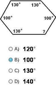 What is the measure of the angle in the polygon shown below?A.B.C.D.