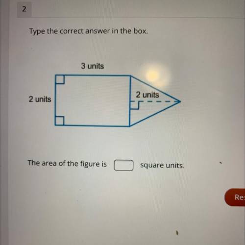 Type the correct answer in the box.

3 units
2 units
2 units
The area of the figure is
square unit