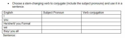 PLEASE ANSWER

Choose a stem-changing verb to conjugate (include the subject pronouns) and use it