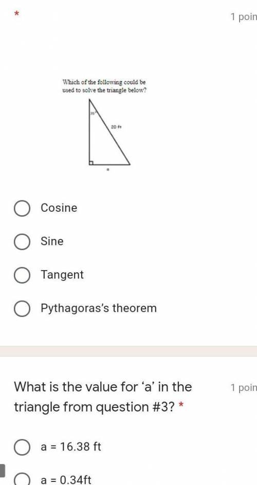 Which of the following could be used to solve the triangle below?