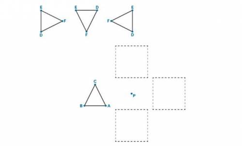 triangle ABC rotated 90 degress clockwise about point P to create triangle DEF. Determine the corre