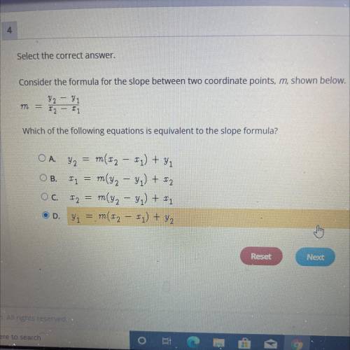 Select the correct answer.

Consider the formula for the slope between two coordinate points, m, s