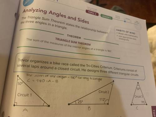 List all the angle measures from least to greatest.
From the three triangles