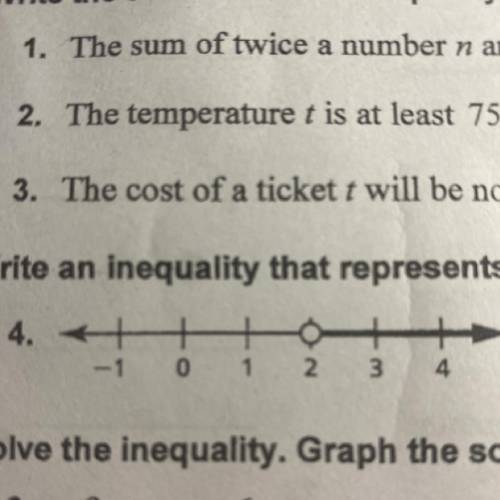 URGENT! WILL MARK BRAINLIEST!!

Write an inequality that represents the graph. 
(it’s #4)