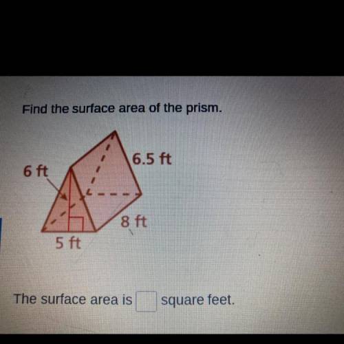 Find the surface area of the prism.

6.5 ft.
6 ft
8 ft.
5 ft
The surface area is
square feet.