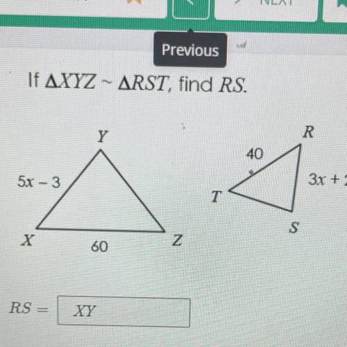 If angle XYZ ~ RST, Find RS.